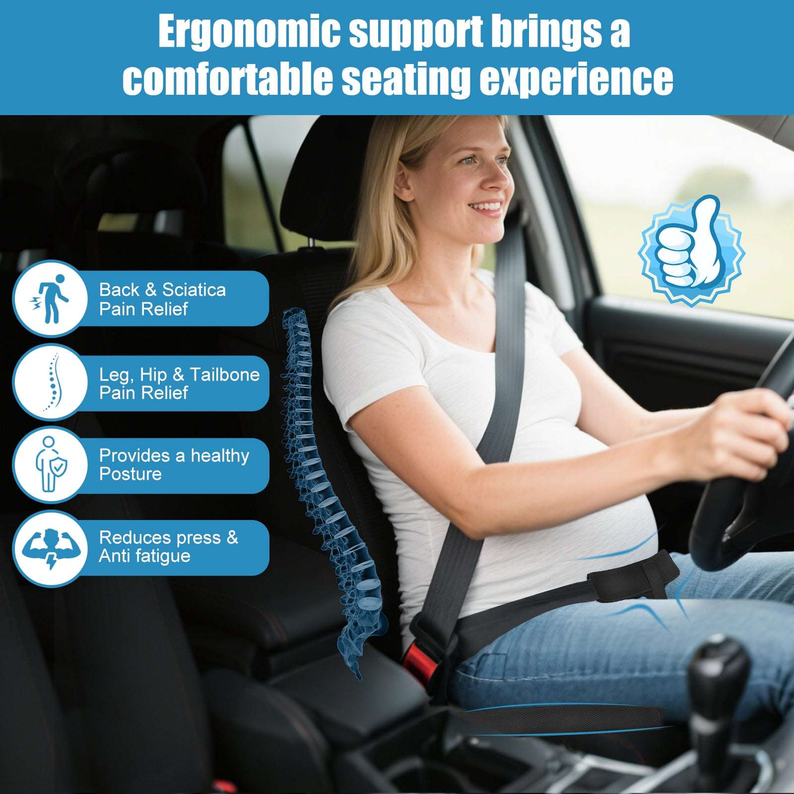 NHTSA recommended pregnancy car seat cushion - belly protection & pain relief